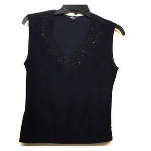 Edúce Black Top Tank Sleeveless S Beads Decor